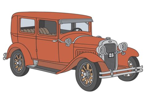 Vintage Red Car Cartoon Classic Automobile Vector Cartoon Classic