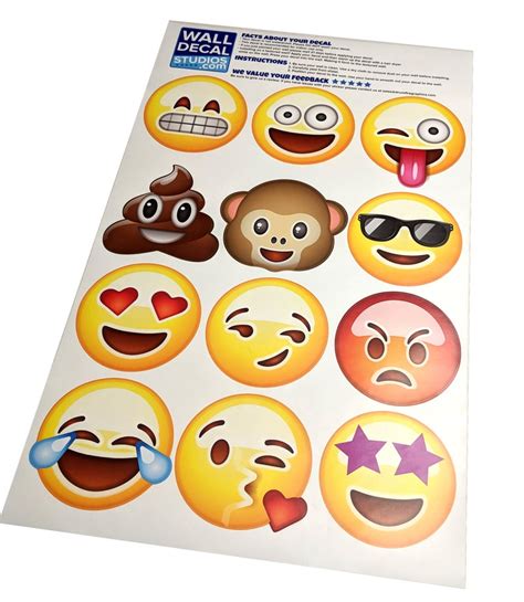 Emoji Wall Decals 6 Tall Emoticon 12 Set 0441 Etsy