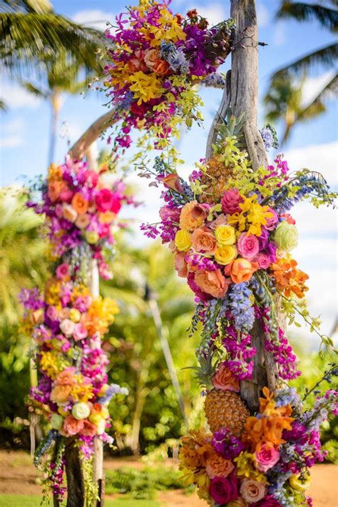 Wedding Ceremony Arch Bright Tropical Flowers Wedding Ceremony Arch