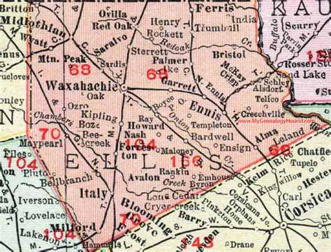 Ellis County Texas 1911 Map Waxahachie Midlothian Ennis Milford