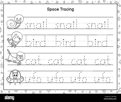 Trace Words Black And White Activity Page For Kids Handwriting
