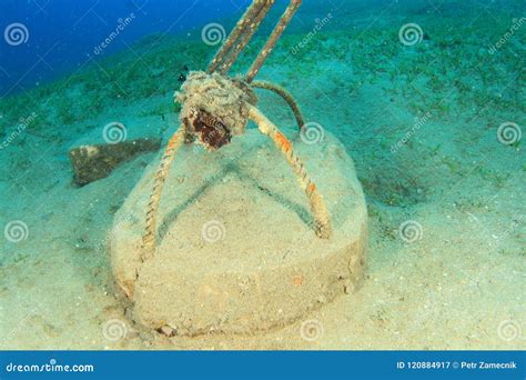 Concrete Anchor On Bottom Of Sea Stock Image Image Of Shallow Sandy