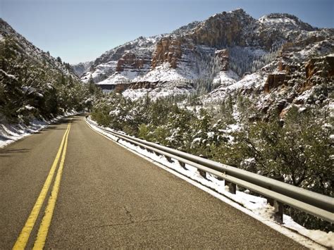 Highway 89a Leading Through Rugged Terrain Arizona United States Of