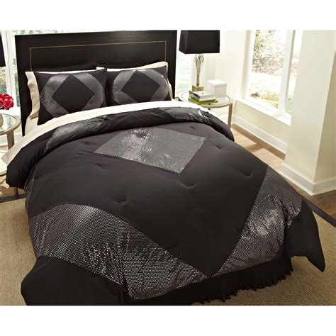Divatex Home Fashions Shiny Dot Hem Bedding Set Black And Silver