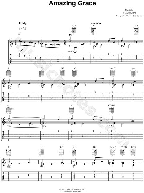 Traditional Amazing Grace Guitar Tab In C Major Download And Print