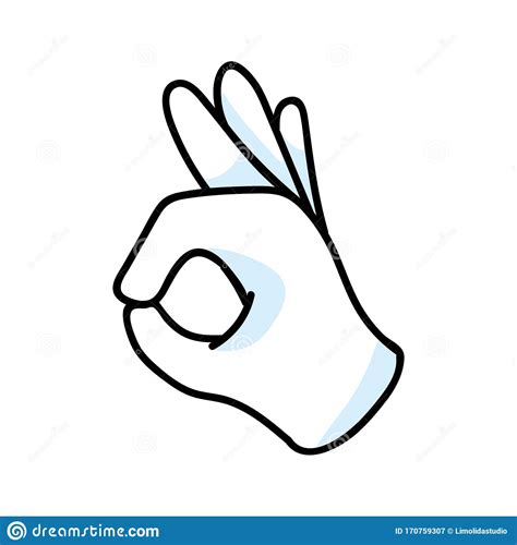 Cute Ok Hand Symbol Cartoon Doodle Clip Art Hand Drawn