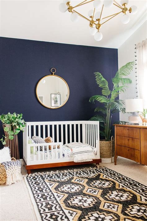 navy and mustard yellow nursery | Kids room design, Kid room decor