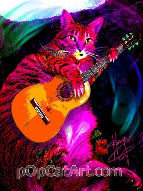 The painting may be purchased as wall art, home decor, apparel, phone cases, greeting cards, and more. pOpCat Guitar Cat, animated | Jazz art, Sports art, Artist