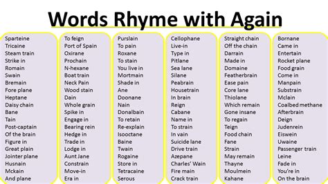 Rhyming Words List Chelciesalah