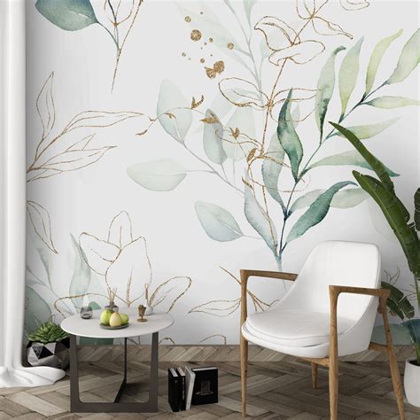 Self Adhesive Eucalyptus Leaves And Branches Removable Wallpaper Cc227