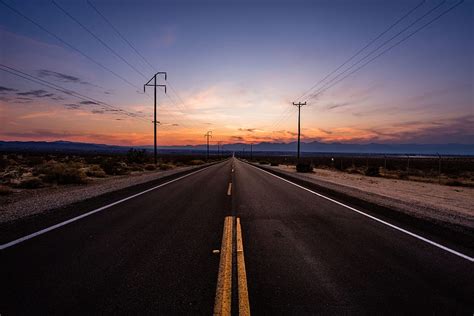 Long Road Sunset Sky Lonely Mood Desert Lonely Road Hd Wallpaper