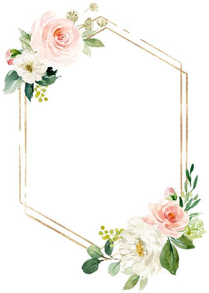 Blush White Bloom Gold Frame Wedding Invitation Wedding
