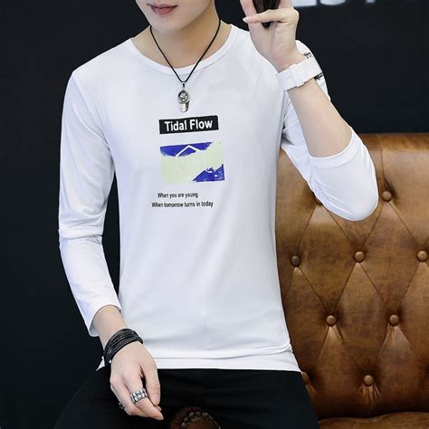 Korean Slim T Shirt Casual Cotton T Shirt Mens T Shirt O Neck Long
