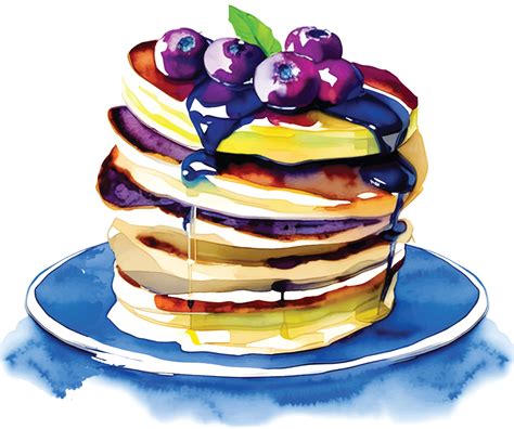 Blueberry Pancakes Watercolor Ai Generative 23953973 Png