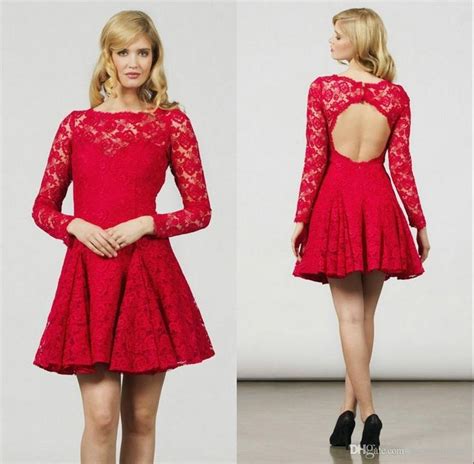 2015 Sheer Lace Long Sleeve Women Party Dresses Crew Neck Keyhole