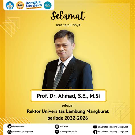 Prof Ahmad Rektor Terpilih Universitas Lambung Mangkurat Periode 2022