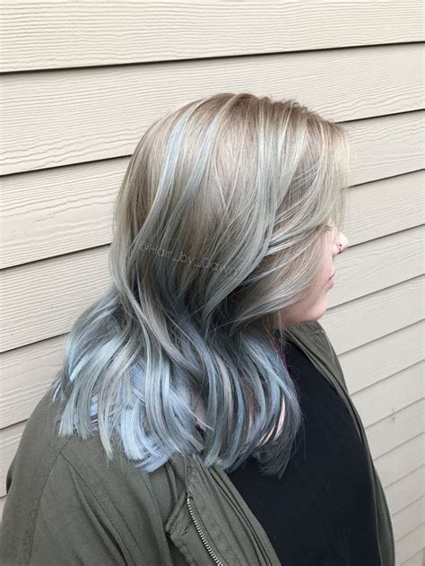 Stormy Skies Silver Blue Ombré Grey Hair Blue Hair Balayage Color