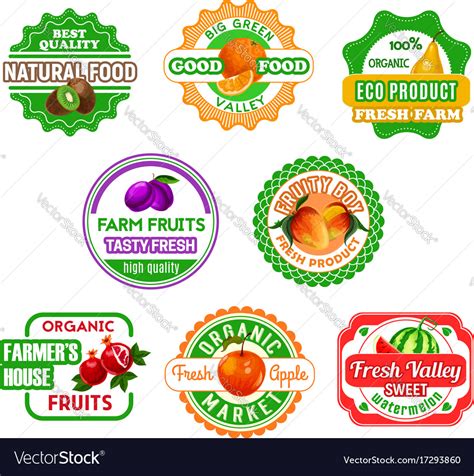 Fruit Labels For Eco Farm Food And Juice Design Vector Image