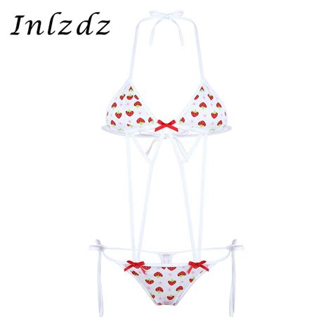 Womens Lingerie Cute Strawberry Design Halter Neck Mini Micro Bikini
