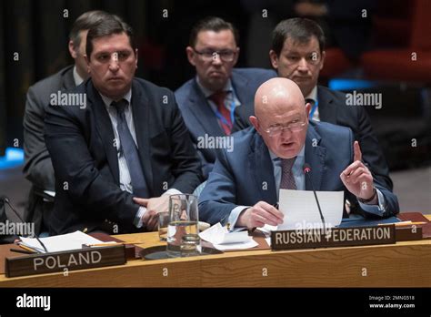 Russian Ambassador To The United Nations Vassily Nebenzia Speaks During