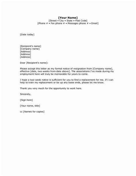 Two Week Resignation Letter Elegant 2 Weeks Notice Letter Resignation
