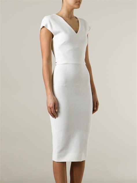 lyst victoria beckham fitted pencil dress in white