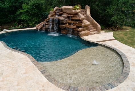 Swimming Pools With Slides And Waterfalls Houston Pool Builders New