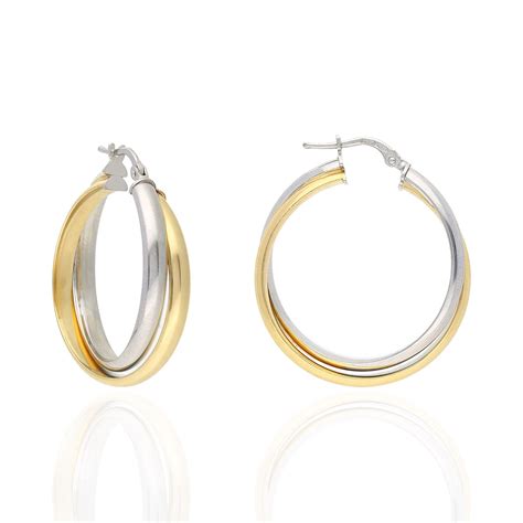K Yellow White Gold Two Tone Over Sterling Silver Double Hoop Earrings Mm Wjd Exclusives