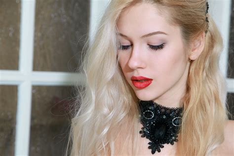 Wallpaper Women Marianna Merkulova Blonde Red Lipstick Face Met