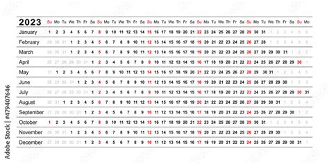 Calendar Linear For 2023 Year Yearly Calender Planner Schedule