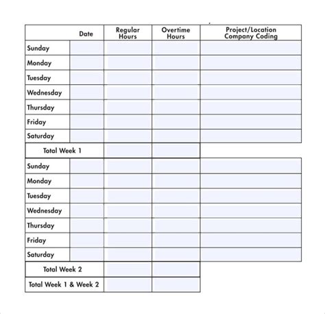 Printable Timesheets Bi Weekly Template Business Psd Excel Word Pdf