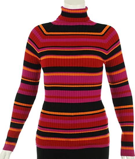 Inc International Concepts Ribbed Knit Turtleneck Multi Stripe Sweater