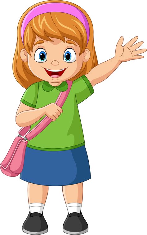 Cartoon School Girl With Backpack Waving Hand 8916705 Vector Art At
