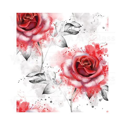 Seamless Pattern With Red Flowers And Leaves On White Background Watercolor Floral Pattern