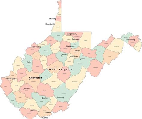 Multi Color West Virginia Map With Counties Capitals And Major Citie