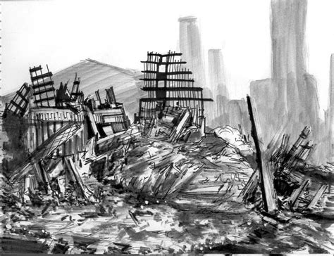 Destroyed City Destroyed Building Drawing Choose From 35737