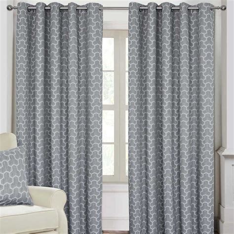 Grey Geometric Jacquard Blackout Eyelet Curtain Pair