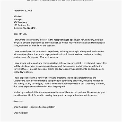 Read the job application carefully and become familiar with the requirements for this job. 26+ Receptionist Cover Letter Sample | Letter template ...