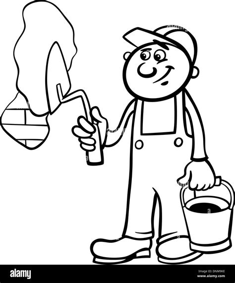 Schwarz Weiß Cartoon Illustration Mann Arbeitskraft Oder Arbeiter Mit