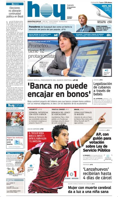 Portada Del Periódico Diario Hoy Ecuador Todos Los Periódicos De