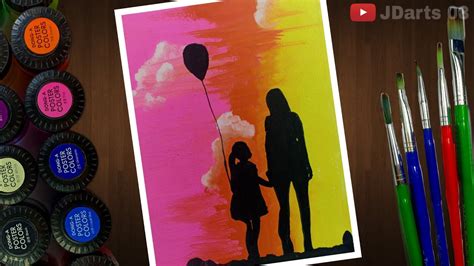 Mother And Daughter Painting For Beginners With Poster Colours