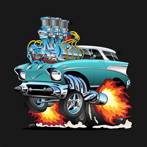 Classic Fifties Hot Rod Muscle Car Cartoon Hot Rod T
