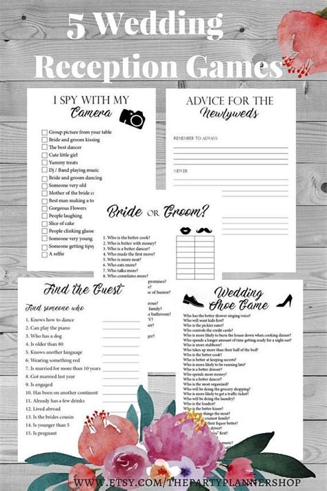 5 Wedding Reception Games, Printable Wedding Reception Game, Fun