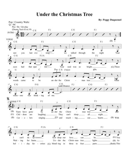 Under The Christmas Tree Sheet Music Peggy Duquesnel Piano Vocal And Guitar Chords Right