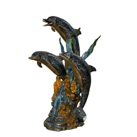 Bronze Three Dolphins On Coral Sculpture Metropolitan Galleries Inc