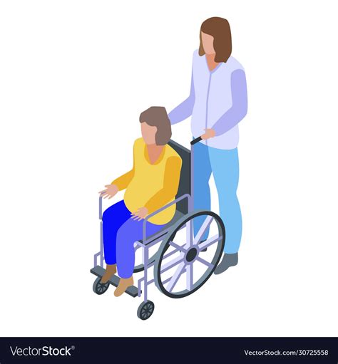 Caregiver Wheelchair Man Icon Isometric Style Vector Image