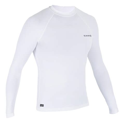 100 Mens Long Sleeve Uv Protection Surfing Top T Shirt White Decathlon