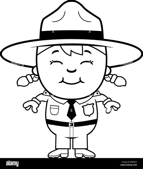 A Cartoon Illustration Of A Girl Park Ranger Standing And Smiling Stock