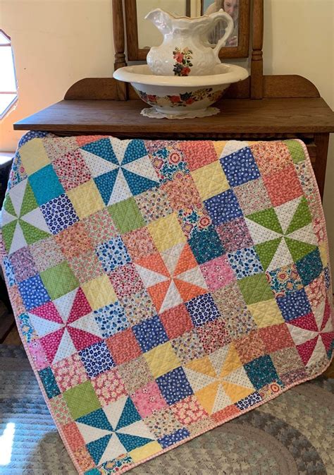 Baby Quilt Toddler Quilt Lap Quilt Pinwheel Patchwork Wall Hanging