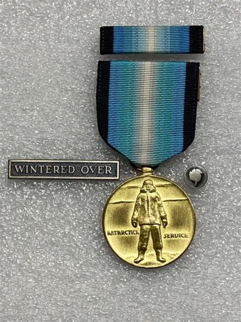 Antarctica Service Medal Wsilver Wintered Over Bar And Ribbon Device
